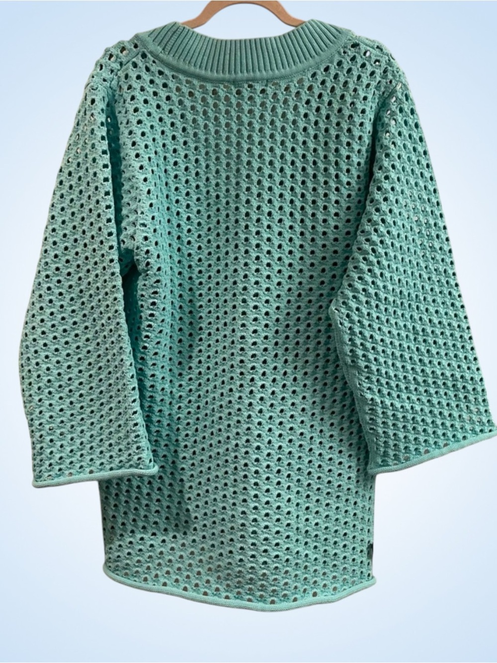H&M Turquoise Hole Knit A Line Mini Dress / Swim Coverup - Size Medium NWOT - Picture 4 of 6